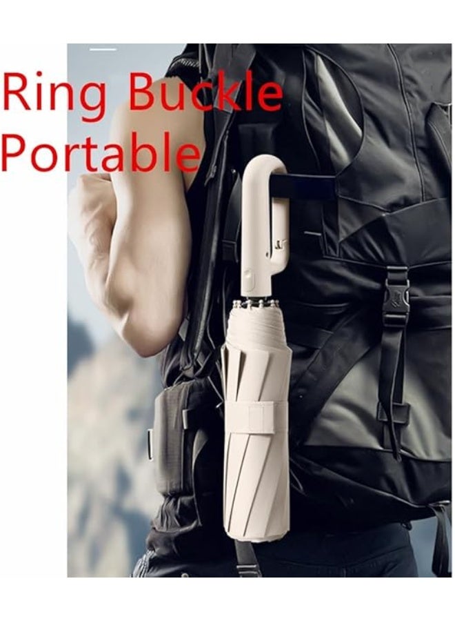 Ring Buckle Umbrella, Reflective Safety Strip, Sturdy Windproof, Portable Reverse Folding Umbrella, Ring Buckle Fully Automatic Umbrella, Travel Portable, Compact Folding Travel Umbrella, Blue - Image 4