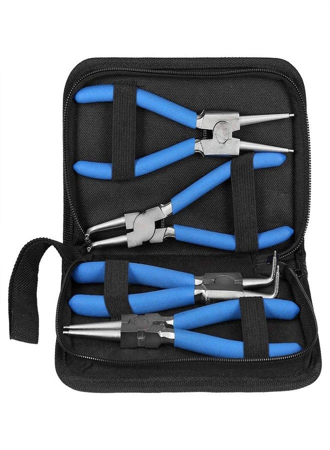 Ejoyous Snap Ring Pliers Set, 4pc Professional 7" Inch Internal External Straight Bent Circlip Snap Ring Pliers Set w/Portable Bag - Image 1