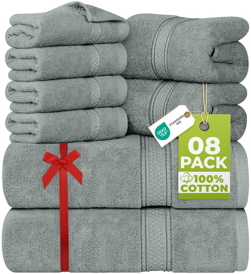 Utopia Towels 8 Piece Luxury Towel Set â€“ Majestic Plush, Super Absorbent & Quicker-to-Dry, Thick 100% Ring Spun Cotton Towels for Bathroom, Spa & Hotel â€“ 2 Bath, 2 Hand, 4 Washcloths, Cool Grey - Image 1