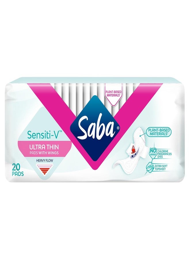 Saba Kombucha Saba Sensiti-V Ultra Thin Regular Sanitary Napkin Pads with Wings, 4-Pack of 20 Pads (80 Count - Image 1