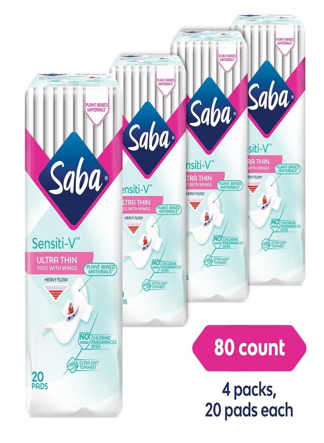 Saba Kombucha Saba Sensiti-V Ultra Thin Regular Sanitary Napkin Pads with Wings, 4-Pack of 20 Pads (80 Count - Image 2