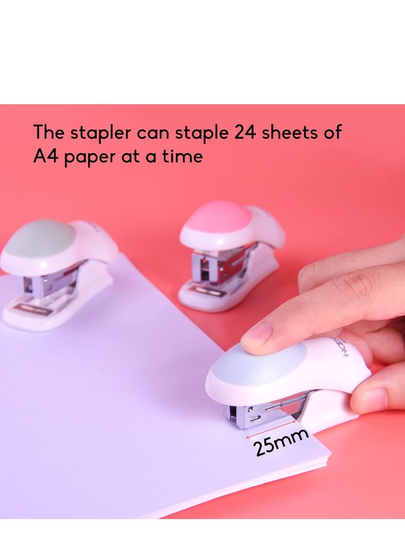 3 Pack Mini Stapler Set with 400 Standard Staples for Office and School Use, Compact Design for 2-24 Sheets, Includes Stapler Remover and Storage Box, Available in 3 Colors