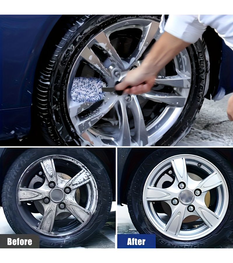 Black Microfiber Wheel Brush Gentle Tire Cleaning Dusting Tool Car Maintenance - Image 2