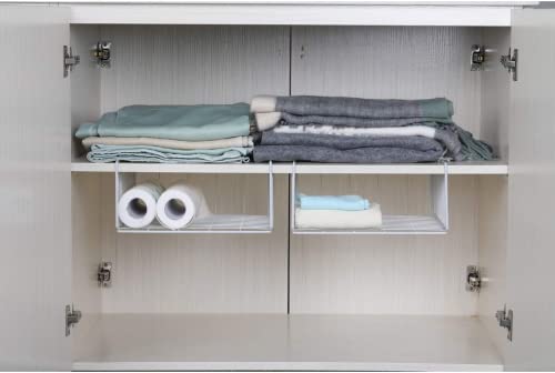 SUFAUY 2-Pack Under Shelf Basket Storage, Under Cabinet Paper Plate Dispenser Hanging Organizer Holds up to 22lbs, Add Shelves for Pantry Closet, 11.6“d x 12.6" w, White - Image 4