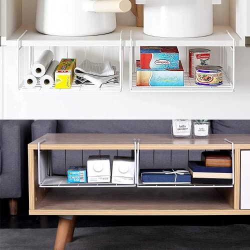 SUFAUY 2-Pack Under Shelf Basket Storage, Under Cabinet Paper Plate Dispenser Hanging Organizer Holds up to 22lbs, Add Shelves for Pantry Closet, 11.6“d x 12.6" w, White - Image 5