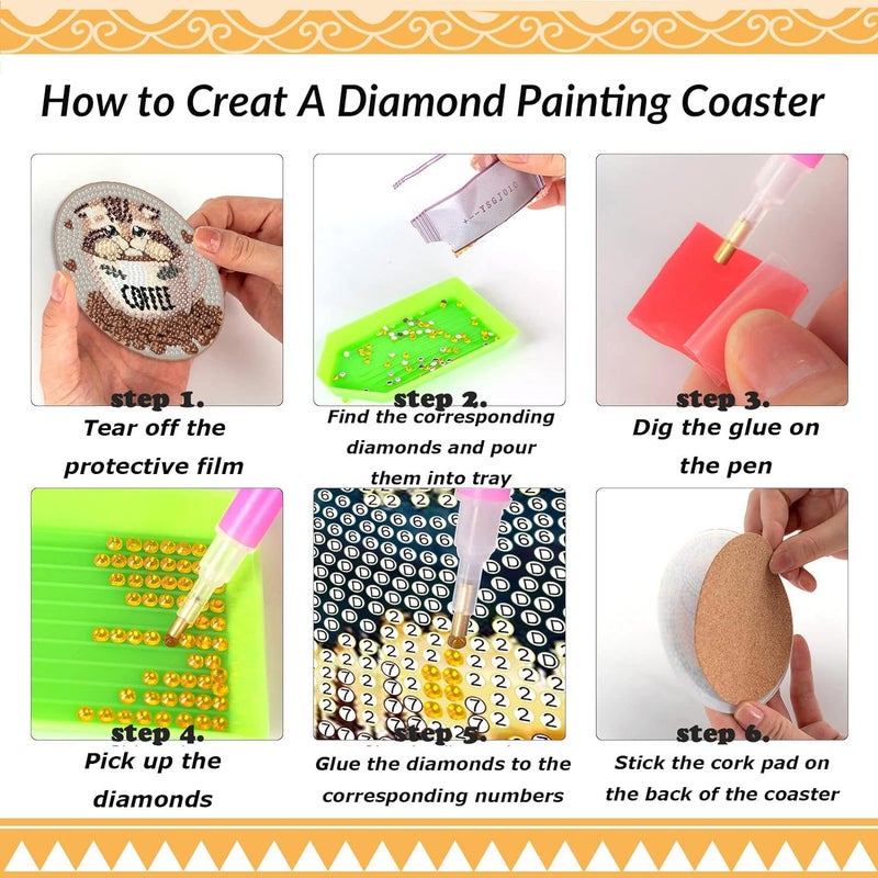 Clendo 8 PCS Diamond Art Coasters - Cat Coffee Diamond Painting Coasters Kits with Holder Cork Pads DIY for Beginners, Adults, Diamonds Art Crafts Supplies - Image 5