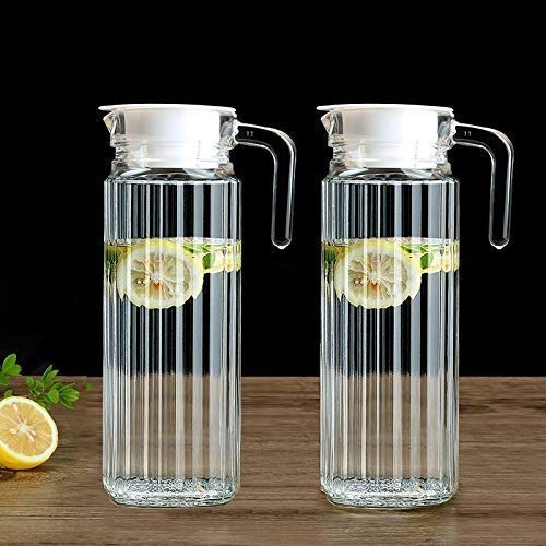 CYNFLEES 1100 ml Set of 2 pcs2 Glass jug Pitcher with lid iced Tea Pitcher Water jug hot Cold Water ice Tea Milk and Juice Carafes 11 LTR - Image 1