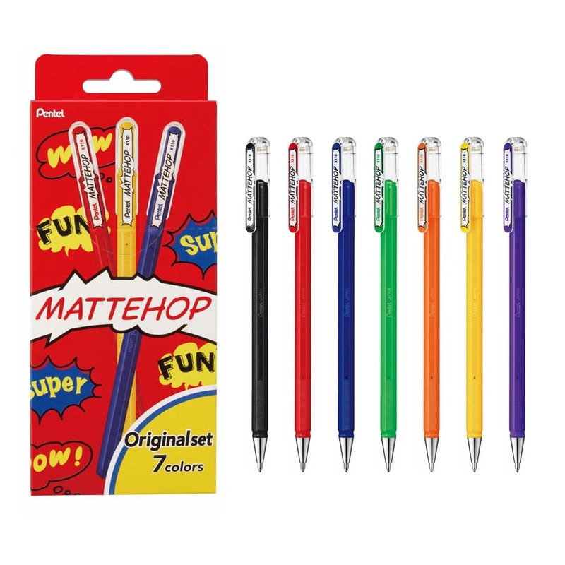 Pentel قلم جل رولر بنتل مات هوب 1.0 مم 7 قطع في محفظة - ألوان أصلية - Image 1