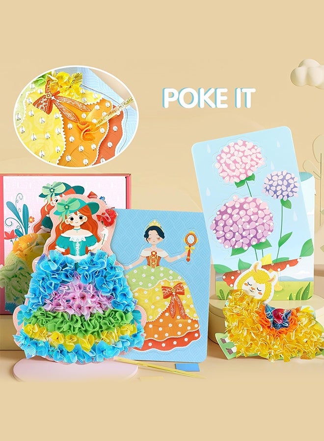 أورجنيزر مجموعة أدوات الفنون والحرف اليدوية للأطفال، لوحة فنية مبتكرة من القماش، لوحة ثقب للبنات، 10 ورقات رسم، لوحة تزيين، مجموعة أدوات فنية من الورق، ألعاب هدايا للأطفال (عالم الأحلام) - Image 3