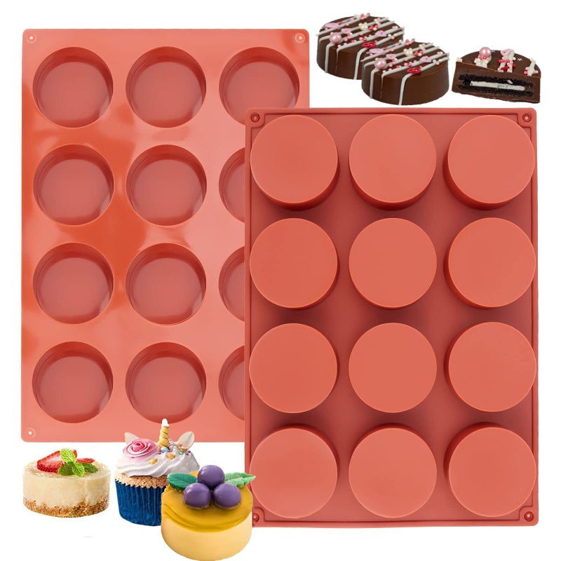 Ocmoiy 2 Inch Ore Mold Round Silicone Molds for Chocolate Covered Ore Cookie, Mini Cake, Candy, Dessert, Jelly, 24 Cups Cylinder Baking Mold Set of 2 - Image 1
