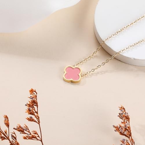 AIPPK 18K Gold Plated Clover for Women Pink Van Cleef Necklace Dupes Four Leaf Clover Lucky Necklace Pendant Dainty Jewelry Gifts - Image 4