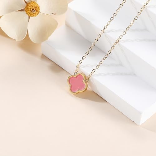 AIPPK 18K Gold Plated Clover for Women Pink Van Cleef Necklace Dupes Four Leaf Clover Lucky Necklace Pendant Dainty Jewelry Gifts - Image 3