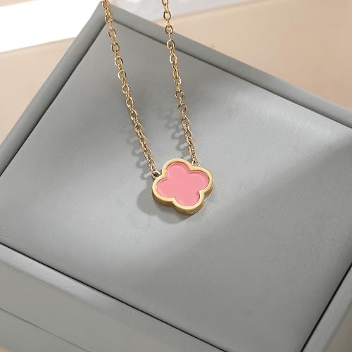 AIPPK 18K Gold Plated Clover for Women Pink Van Cleef Necklace Dupes Four Leaf Clover Lucky Necklace Pendant Dainty Jewelry Gifts - Image 5
