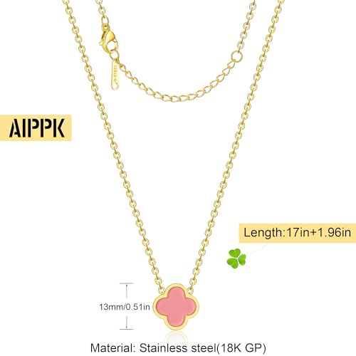 AIPPK 18K Gold Plated Clover for Women Pink Van Cleef Necklace Dupes Four Leaf Clover Lucky Necklace Pendant Dainty Jewelry Gifts - Image 2
