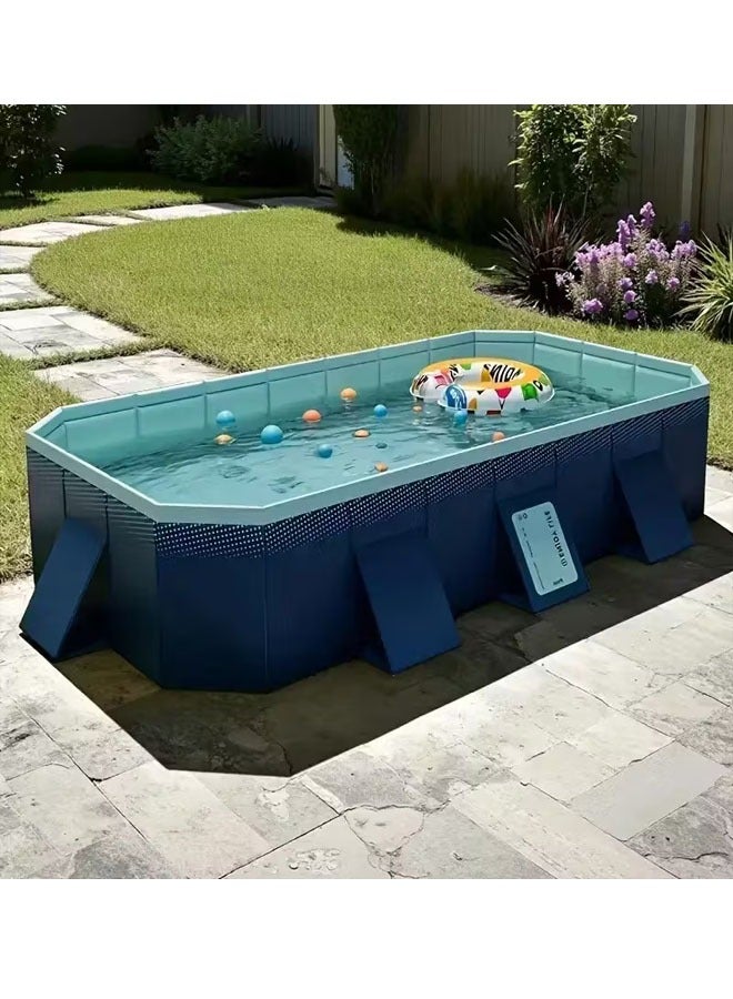 Beauenty Pool for Kids and Adults Foldable PVC Swimming Pool - Portable Rectangular Design with Matte Finish, Space-Saving & Easy to Carry, 4-6 Person Capacity, Sea Blue for Family Fun, Parties, Valentine'S Day, Backyard Entertainment, Poolside Relaxation, Durable Pool Liner, Holiday Accommodation, Large Capacity, Reinforced Construction, Portable Pool No assembly required (Blue 295 * 165 * 55cm) - Image 1
