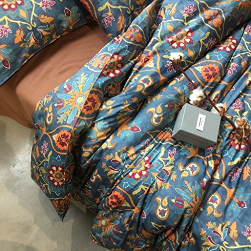 Eikei Damask Medallion Duvet Cover Set, Egyptian Cotton Sateen, 400 Thread Count, Bohemian Pattern (King) - Image 4