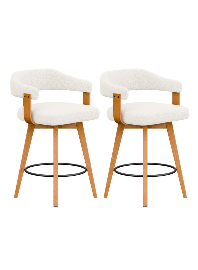 Chogori Swivel Bar Stools Set of 2, 26" Counter Height Bar Chairs with Curved Back and Armrest Modern Linen Upholstered Wood Barstools for Kitchen Island Home Bar - Image 1