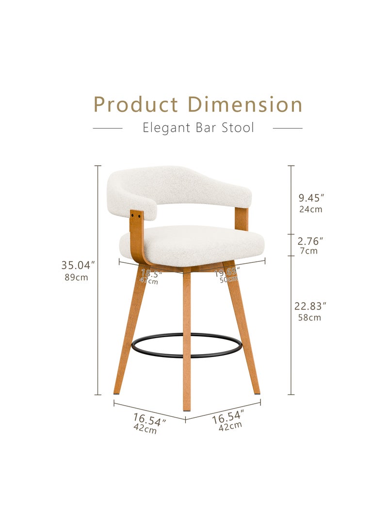 Chogori Swivel Bar Stools Set of 2, 26" Counter Height Bar Chairs with Curved Back and Armrest Modern Linen Upholstered Wood Barstools for Kitchen Island Home Bar - Image 2