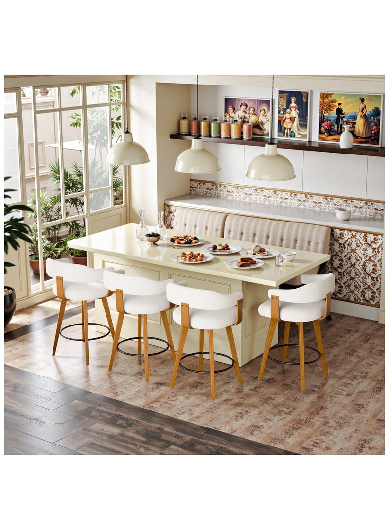 Chogori Swivel Bar Stools Set of 2, 26" Counter Height Bar Chairs with Curved Back and Armrest Modern Linen Upholstered Wood Barstools for Kitchen Island Home Bar - Image 3