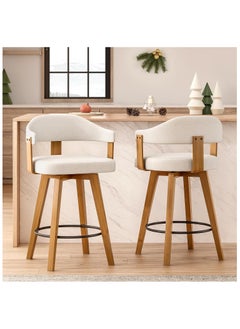 Chogori Swivel Bar Stools Set of 2, 26" Counter Height Bar Chairs with Curved Back and Armrest Modern Linen Upholstered Wood Barstools for Kitchen Island Home Bar  - Image 1