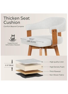 Chogori Swivel Bar Stools Set of 2, 26" Counter Height Bar Chairs with Curved Back and Armrest Modern Linen Upholstered Wood Barstools for Kitchen Island Home Bar  - Image 3