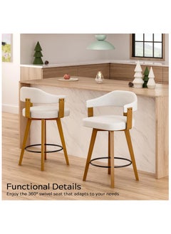 Chogori Swivel Bar Stools Set of 2, 26" Counter Height Bar Chairs with Curved Back and Armrest Modern Linen Upholstered Wood Barstools for Kitchen Island Home Bar  - Image 5