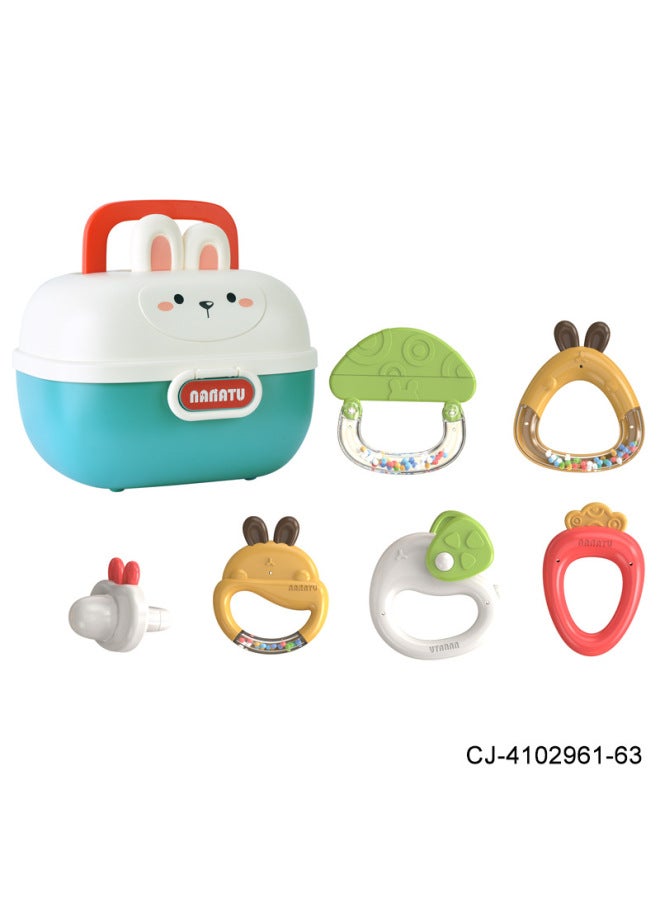 CJ Export Baby Tooth Glue Rattle Adorable Rabbit Storage Box Baby Comfort Can Be Chewed Early Education Educational Toys Suit - Image 1