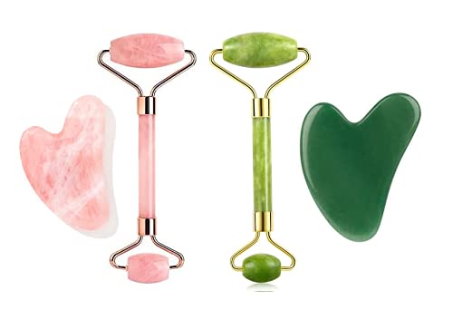 Sei Regina Jade Roller for Face - Rose Quartz Face Roller and Gua Sha Set for Skincare, Under Eye Bags, Puffy Eyes and Face Massager - Image 1