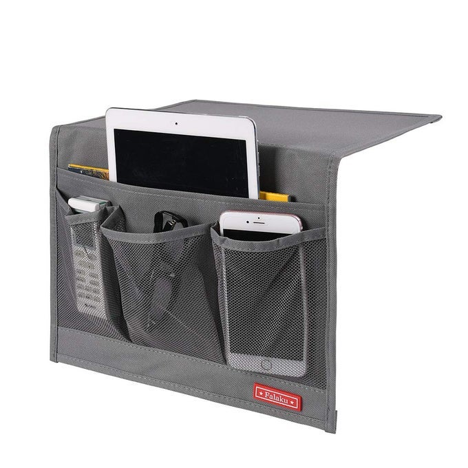 BEDSIDE CADDYBEDSIDE ORGANIZER CADDY UNDER MATTRESSHOLDS MAGAZINESBOOKS 4 POCKETSGREY