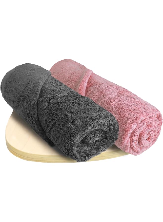 The Bros Bamboo Bath Towel | Ultra Absorbent | 3X Softer than Cotton Towels | 140 x 70 cm - 600 GSM | Pack of 2 - Peach, Grey