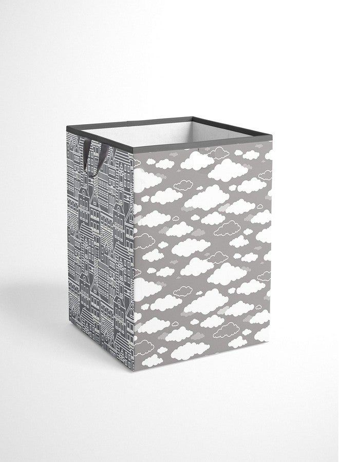Bacati - Small Storage Tote Clouds in the City White/Grey Neutral 10 X 10 x10 inches - Image 1