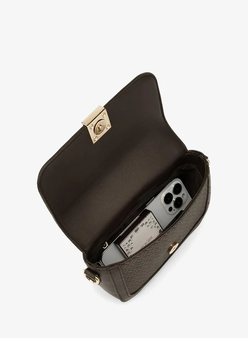 Flora Bella By Shoexpress BROWN Monogram Print Crossbody Bag With Detachable Strap for Women | Best Price UAE