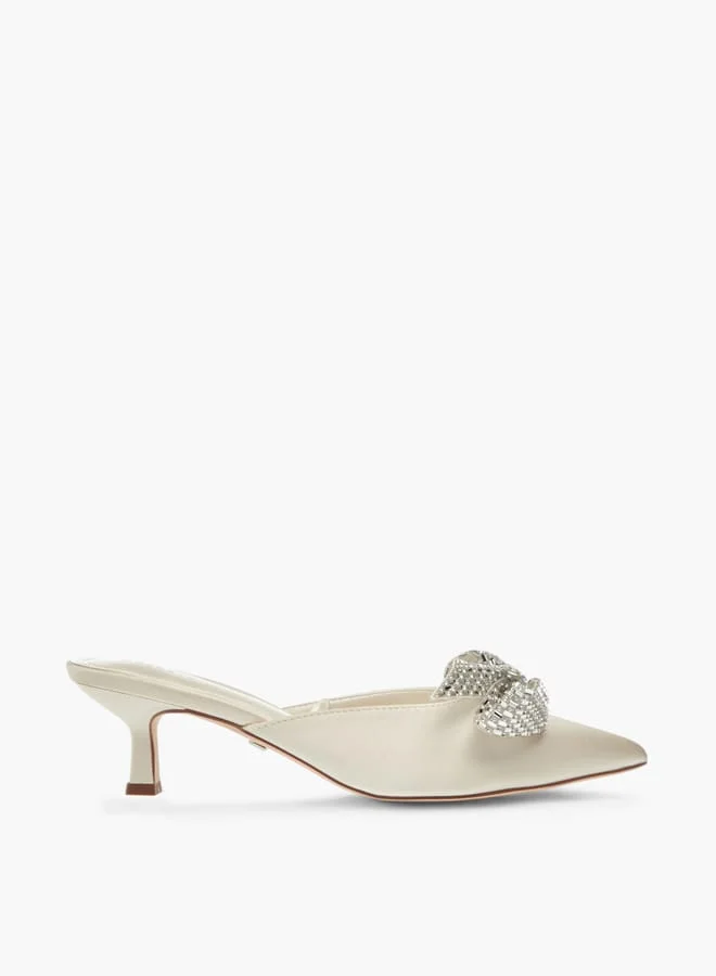 Womens Bow Embellished Slip-On Shoes With Kitten Heels