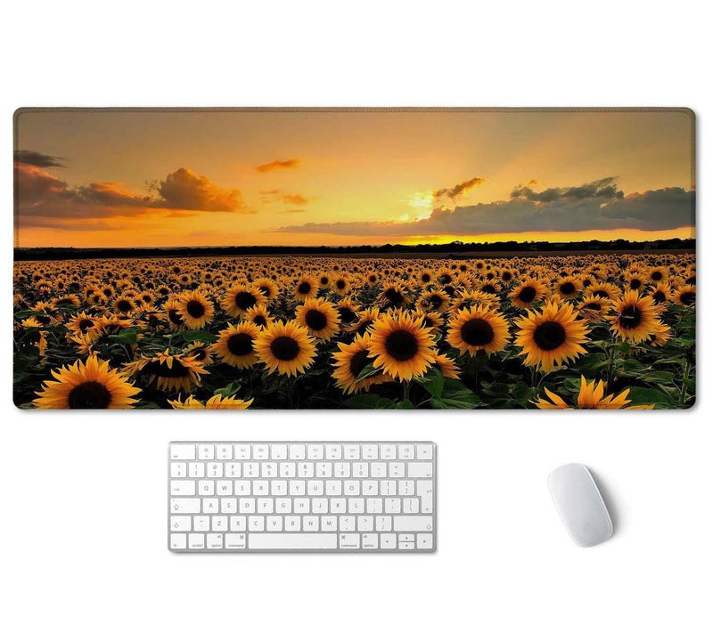 SSOIU Extended Gaming Mouse Pad XXL ArtSo Large Keyboard Mat Long Mousepad Desk Decor Writing Pad Non Slip Rubber Base Stitched Edges for Work Game Office Home 355 x 157 Sunflower Field - Image 2