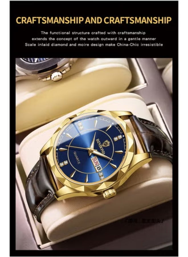 BINBOND Men's Luxury  Watch with Dual Calendar, Quartz Movement, 30M Waterproof - Image 3