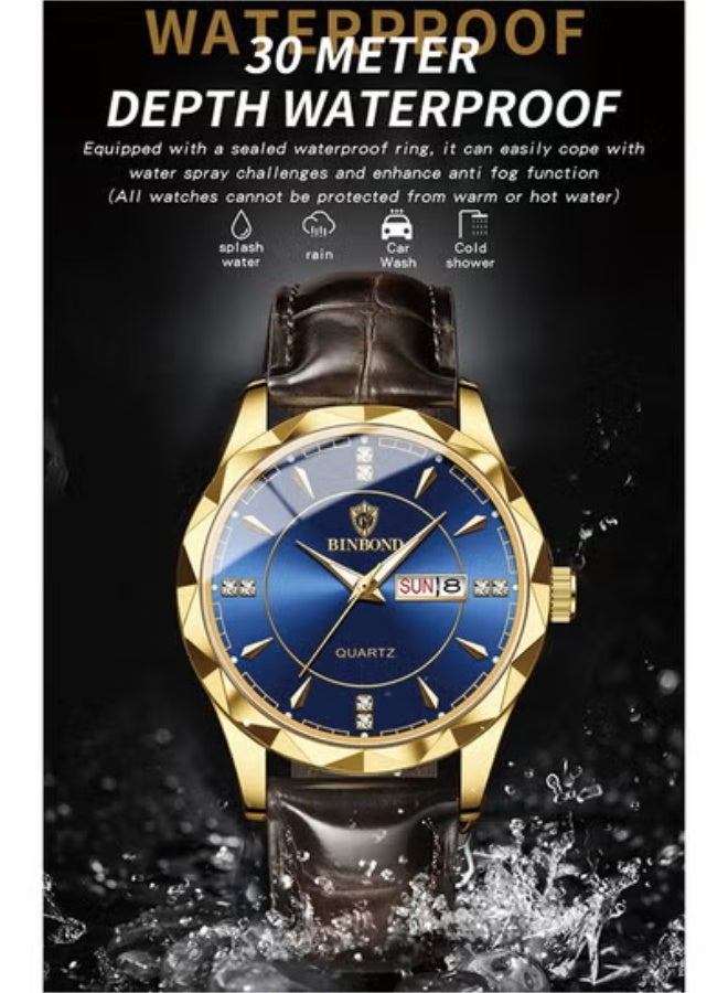 BINBOND Men's Luxury  Watch with Dual Calendar, Quartz Movement, 30M Waterproof - Image 5