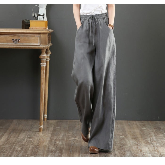 Japanese Export Linen Blend Wide Leg Pants for Women Green  - Image 2