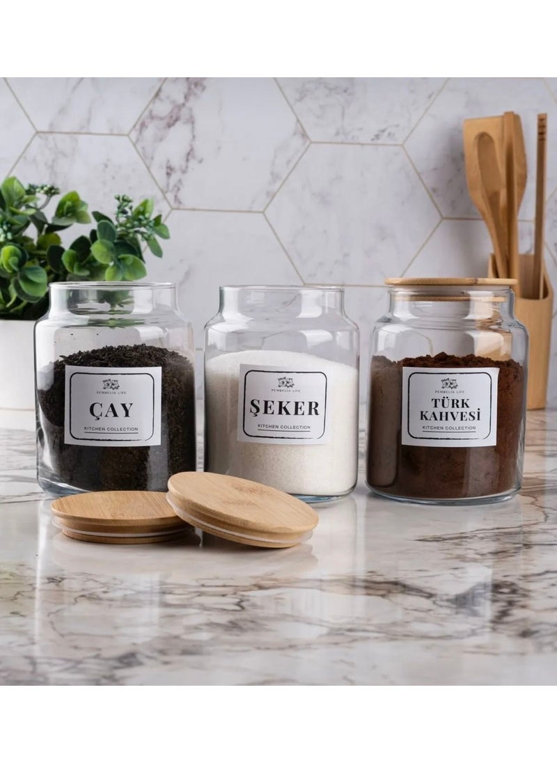 Kitchen Pembelia 3-Piece Bamboo Lid 800 cc Tea Sugar Turkish Coffee Jar Set  - Image 1