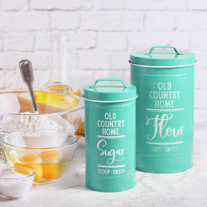 DAYYET Teal Canisters for Kitchen Counter, Airtight Kitchen Canisters for Countertop, Flour and Sugar Containers, Tea Coffee Sugar Canister Set, Turquoise Kitchen Decor and Accessories, Set of 4 - Image 5
