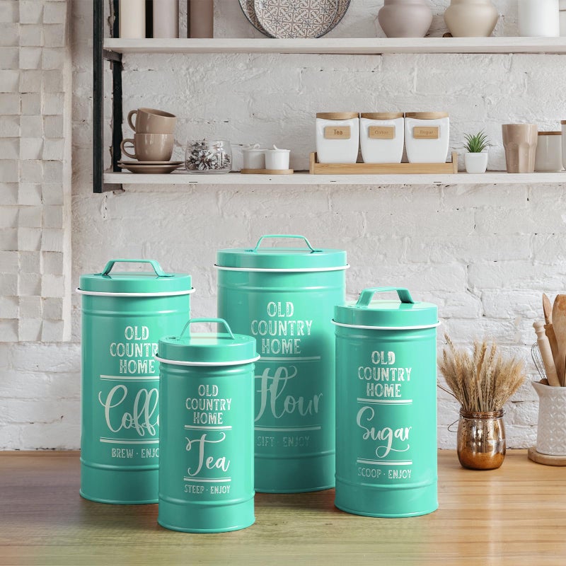 DAYYET Teal Canisters for Kitchen Counter, Airtight Kitchen Canisters for Countertop, Flour and Sugar Containers, Tea Coffee Sugar Canister Set, Turquoise Kitchen Decor and Accessories, Set of 4 - Image 4