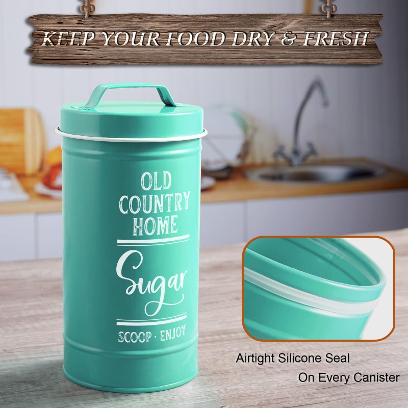 DAYYET Teal Canisters for Kitchen Counter, Airtight Kitchen Canisters for Countertop, Flour and Sugar Containers, Tea Coffee Sugar Canister Set, Turquoise Kitchen Decor and Accessories, Set of 4 - Image 3