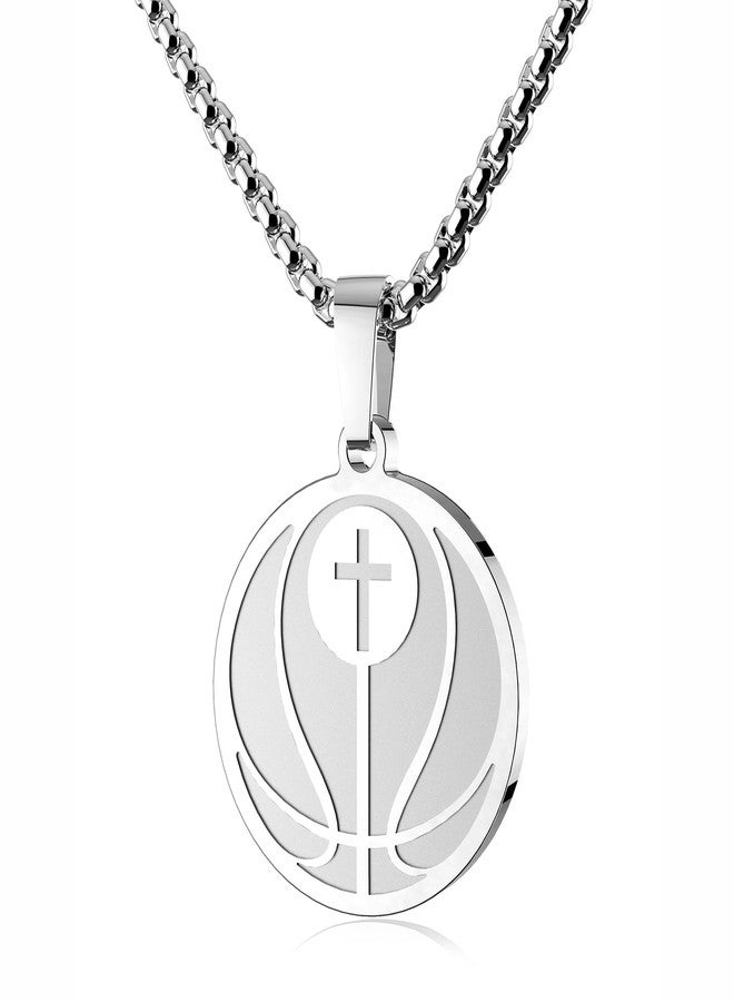 seensea Sports Pendant Necklace Silver Basketball Inspirational Bible Verse Luke 1:37 Christian Gift for Son Daughter (Silver basketball 2) - Image 1