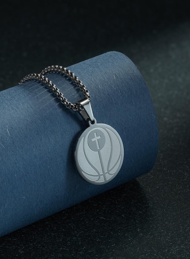 seensea Sports Pendant Necklace Silver Basketball Inspirational Bible Verse Luke 1:37 Christian Gift for Son Daughter (Silver basketball 2) - Image 5
