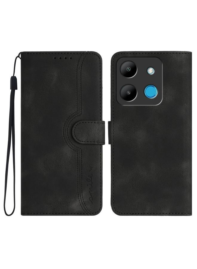 جراب جلدي لهاتف Infinix Smart 7 بنمط قلب (أسود)