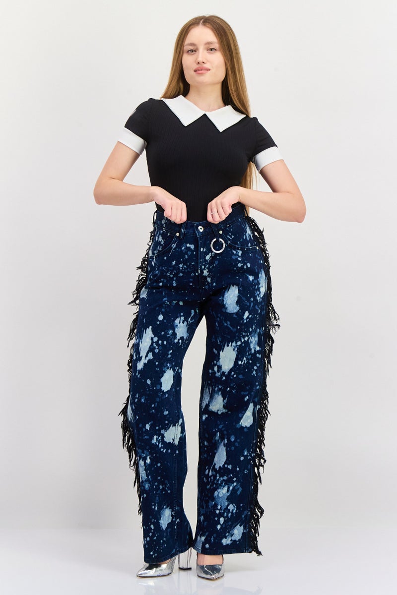 Wrangler Women Regular Fit Color Splash Wide Leg Jeans, Blue Combo - Image 3