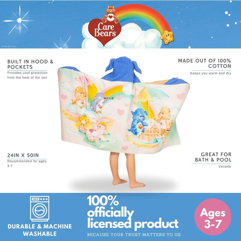 Franco Care Bears Retro Kids Super Soft BathPoolBeach Soft Cotton Terry Hooded Towel Wrap 24 in x 50 in Officially Licensed Product By Franco - Image 3