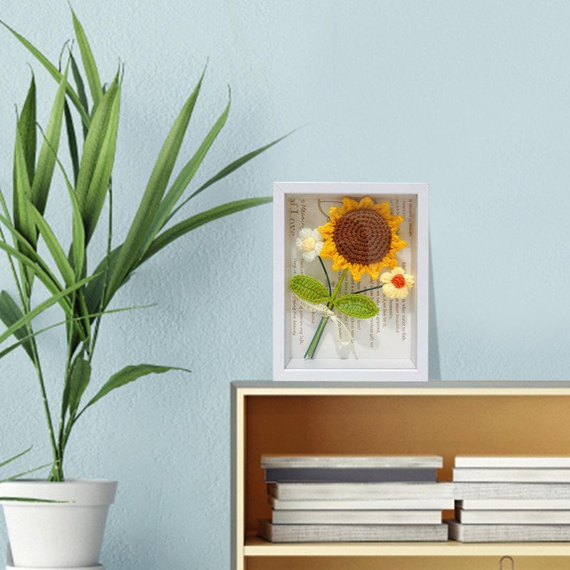 Handmade Knit Flowers Photo Frame | Artificial Hand- Knitted Sunflower Bouquet Wall Decor,Home Offices Decors, Desk Tabletop Ornaments, Gift for Mother’s Day, Anniversary, Wedding - Image 3