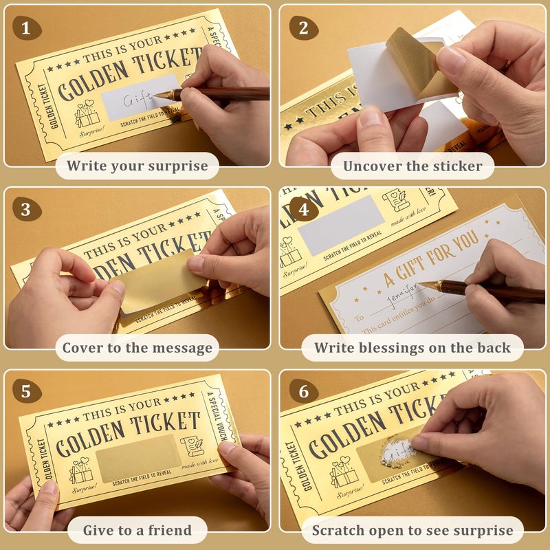 emmoolife 4 Pieces Golden Ticket Surprise Scratch Off Cards with Envelopes, Write Your Own Gift Reveal Card for Girlfriends Wife Women Men Birthday Valentine's Day Christmas - Image 3