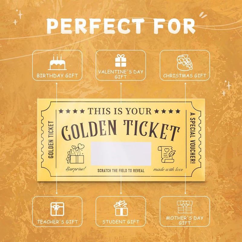 emmoolife 4 Pieces Golden Ticket Surprise Scratch Off Cards with Envelopes, Write Your Own Gift Reveal Card for Girlfriends Wife Women Men Birthday Valentine's Day Christmas - Image 4