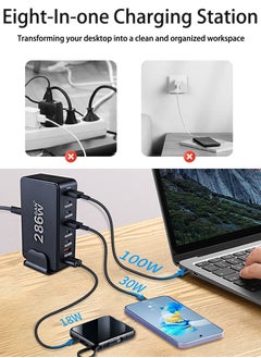Luttec 286W GaN USB C Charger Station, 8 Port Type C Fast Charging Hub Block, Wall Charger Power Strip Adapter Plug 6 PD USB C 2 QC USB A - GaN Technology - Certified Laptop Charger for Macbook Air, Sumsung S23 iPhone 16,iPad, Galaxy, Honor and More -1.5m Power Cord  - Image 3